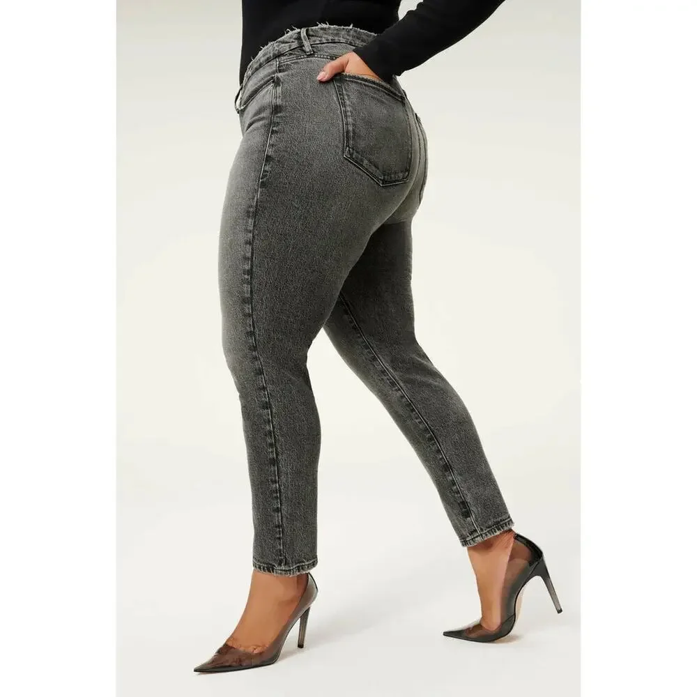 Good American Good Classic Low Waist Fray Black Gray Ankle Jeans womens 20 new - Picture 8 of 16
